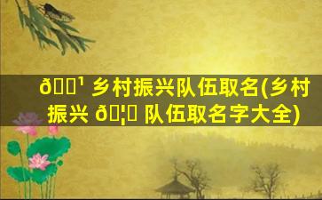🌹 乡村振兴队伍取名(乡村振兴 🦋 队伍取名字大全)